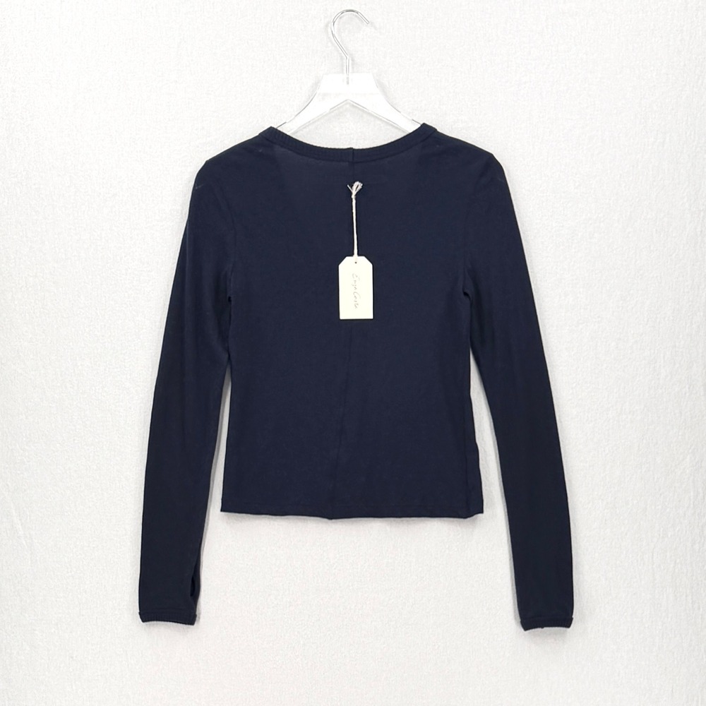 ENZA COSTA Cashmere New Classic V Neck Top Women Small Navy Long Sleeve Jersey - Picture 3 of 13
